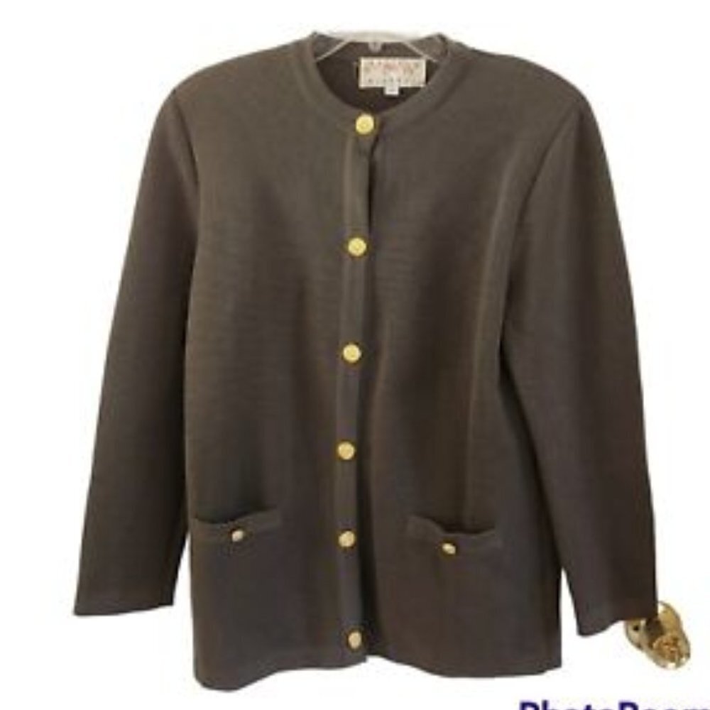 Vintage Blarney 100% Wool Gold Button Olive Green Sweater Women Size 12